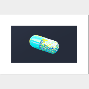 Blue Holographic Capsule On Chartreuse background Posters and Art